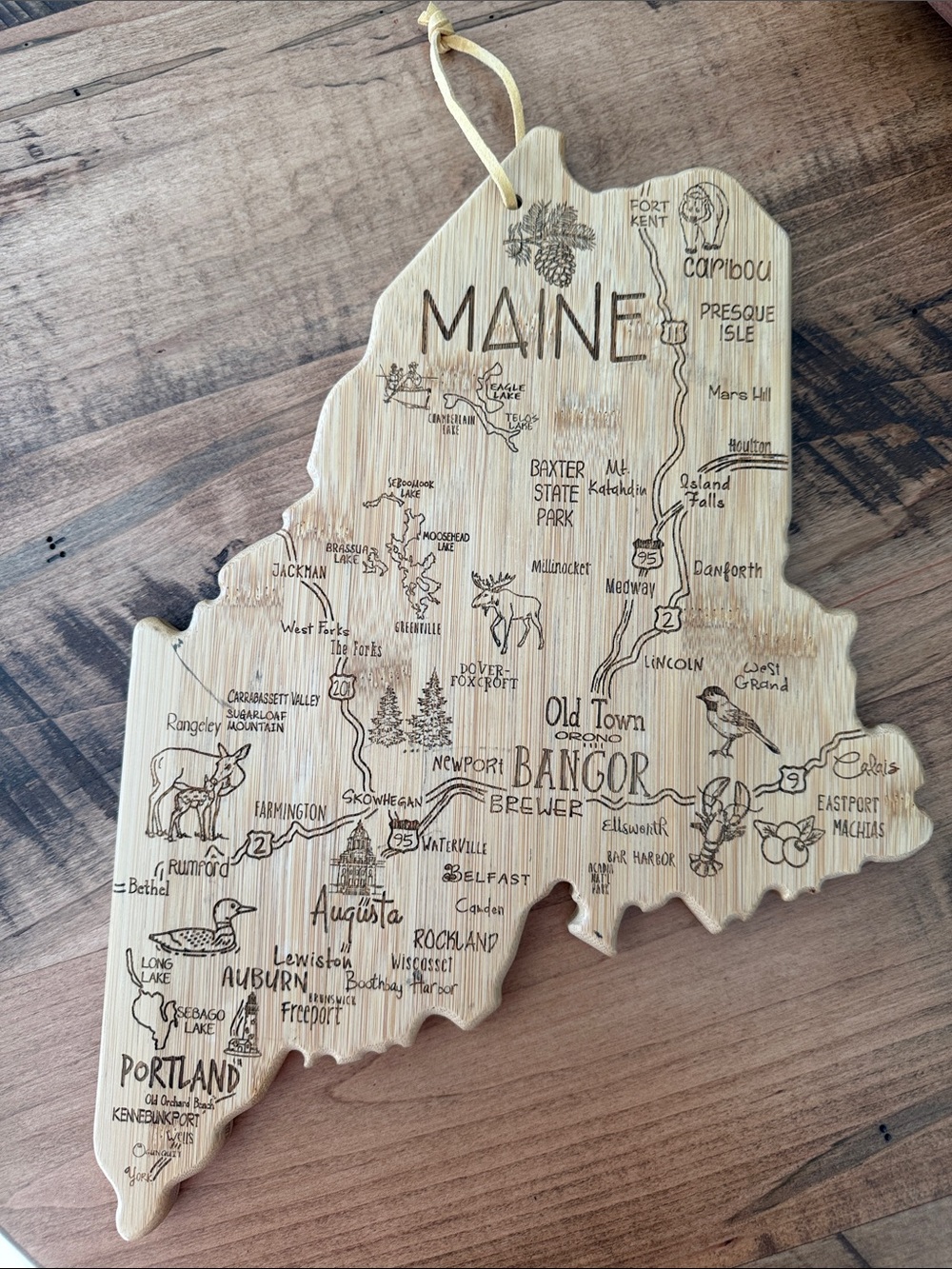 Maine State Shaped Bamboo Cutting/Serving Board - Natural Wood
